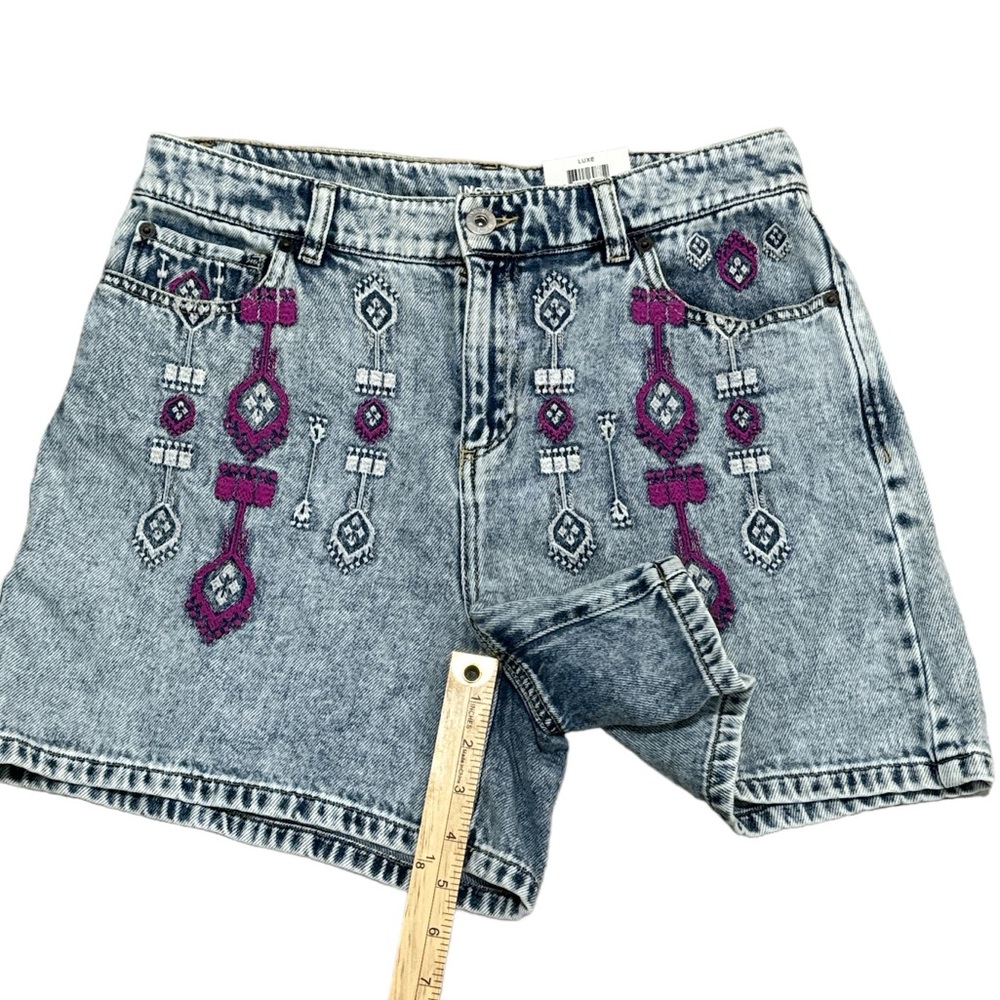 INC International Concepts Embroidered Denim High Rise Boho Jean Shorts - Picture 7 of 12